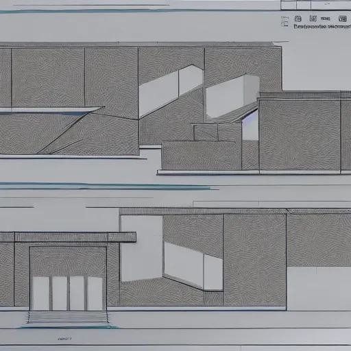 Prompt: Concept design and highly detailed blueprint of a cardboard mansion, Zaha Hadid style 8k hyperrealism