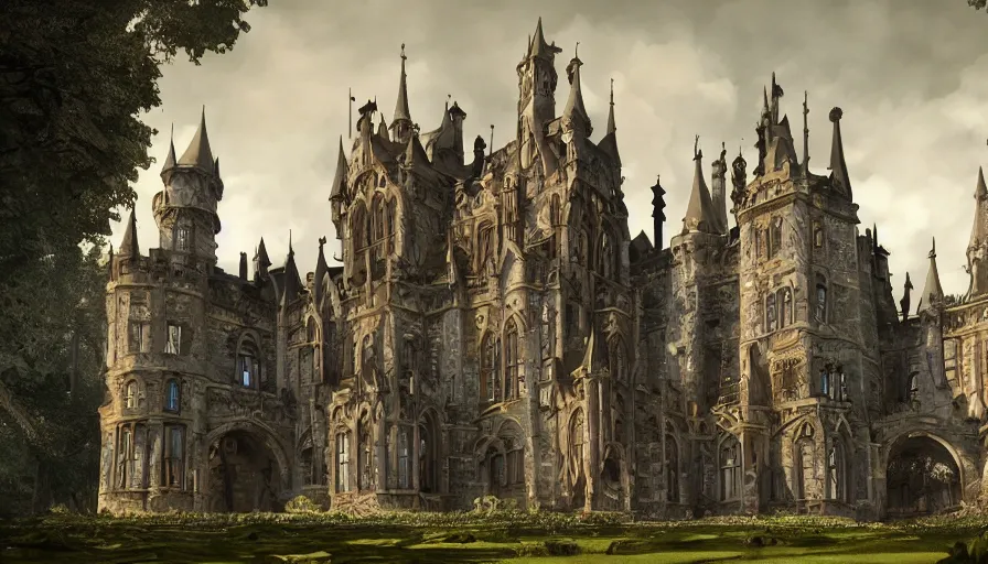 Image similar to wonderful Neo-Gothic castle where a social party takes place, hyperdetailed, artstation, cgsociety, 8k