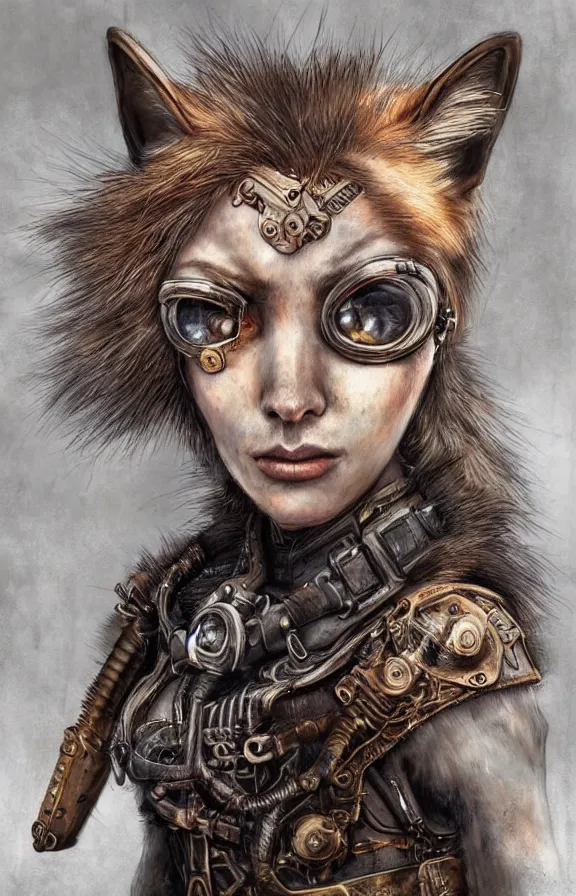 Image similar to realistic detailed portrait of fox warrior, tech warrior, steampunk, post apocalyptic, fantasy art, art nouveau, victorian, neo - gothic, gothic, character concept design