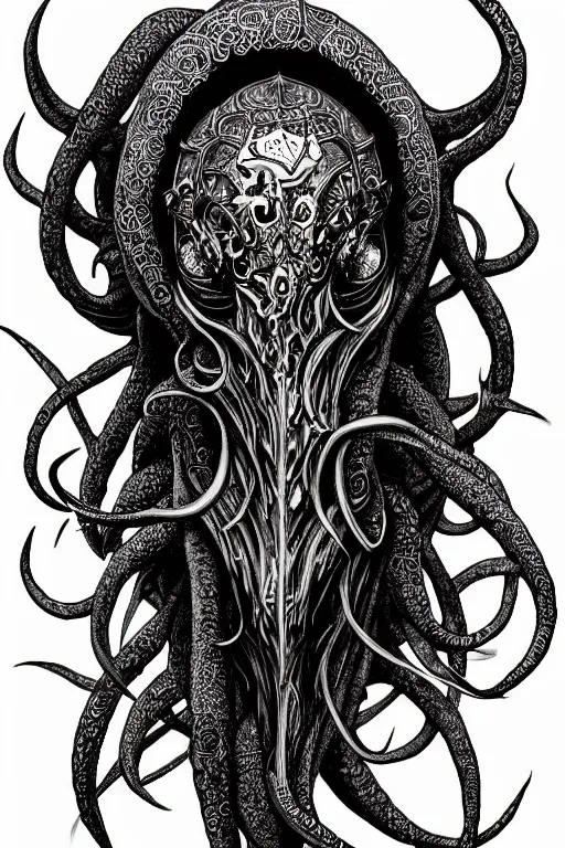 Image similar to black ink on paper, illithid cthulhu, trending on artstation, beautiful, intricate, detailed