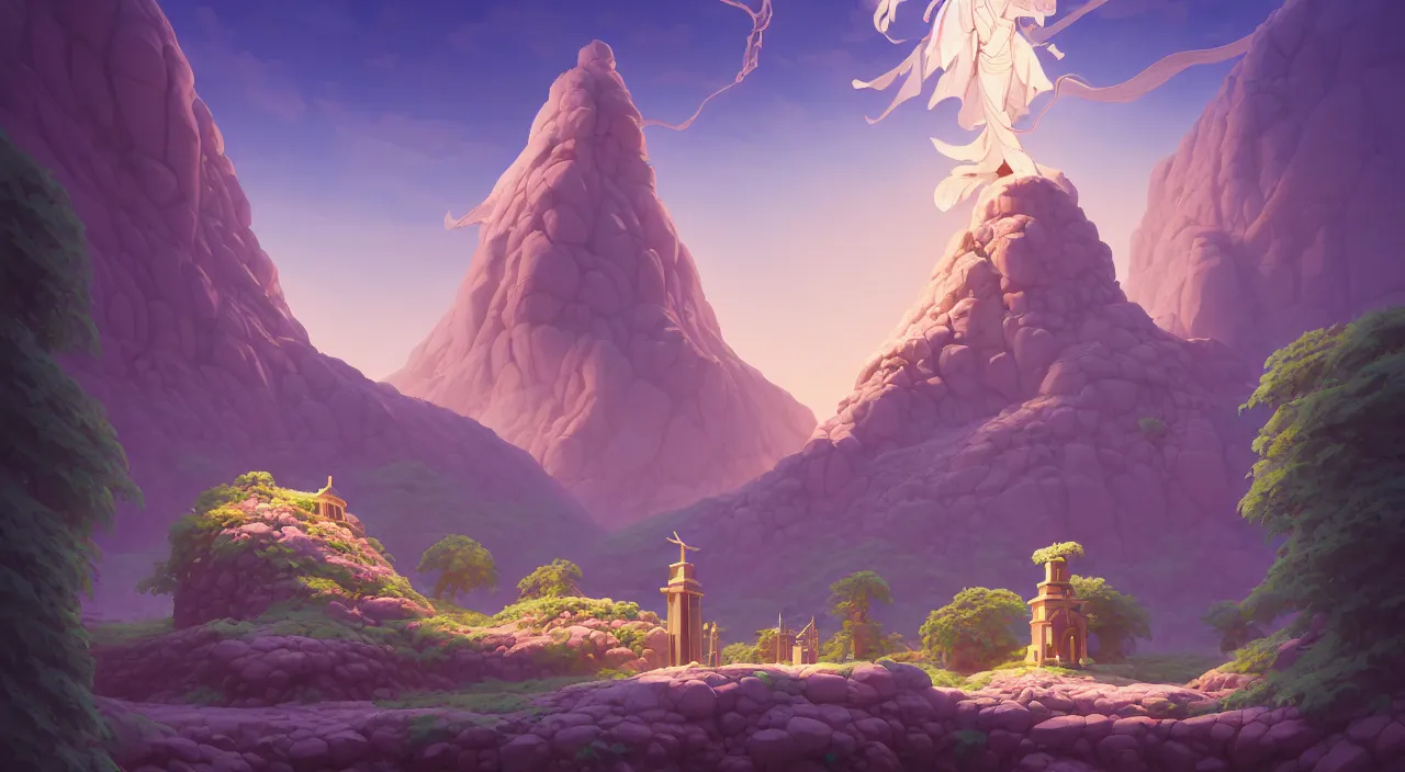 Image similar to painting of hiperborea zikkurat statue and hill valley Nordic temple of olympus glory hogweed plant grow flower ,in marble incrusted of legends heartstone official fanart behance hd by Jesper Ejsing, by RHADS, Makoto Shinkai and Lois van baarle, ilya kuvshinov, rossdraws global illumination