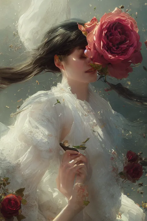 Image similar to sea of roses, oil painting, sunlit, paint texture, digital painting, highly detailed, artstation, sharp focus, illustration, concept art, ruan jia, charlie bowater, tom bagshaw, norman rockwell