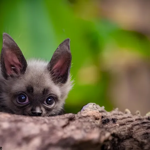 Image similar to a bat kitten, in the wild, Canon EOS R3, telephoto, very detailed, 4k