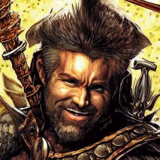 Image similar to ryan reynolds as a d & d dwarven cleric, by simon bisley