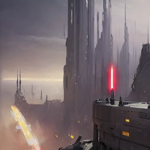 Image similar to star wars concept art by greg rutkowski, a big city with post - modern architecture, sharp foccus, cinematic ilumination, nostalgic atmosphere.