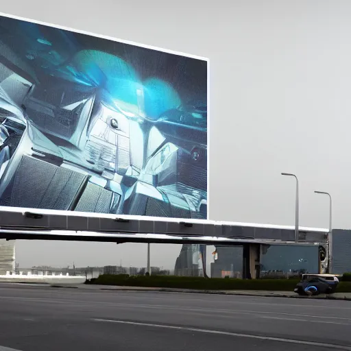 Prompt: sci-fi cars : wall near structure on : the coronation of napoleon painting : and digital billboard in the middle, in style of zaha hadid, suprematism composition, unreal engine 5, keyshot, octane, artstation trending, in colors of blade runner 2049, ultra high detail, ultra photo realistic, 8k, 16k, in plastic, dark, tilt shift,