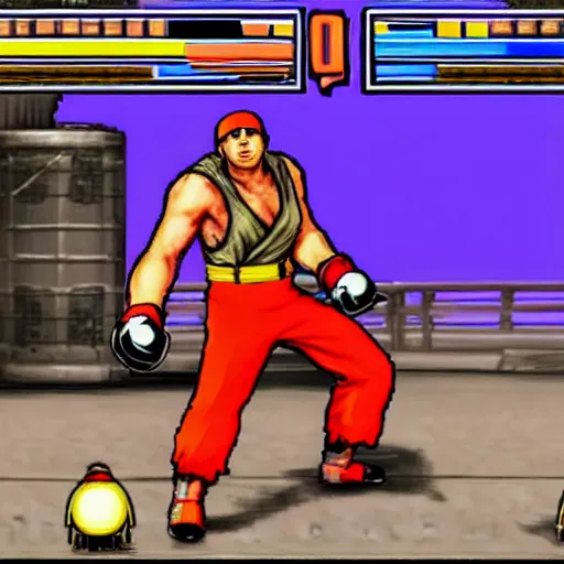 Prompt: neil young as a selectable fighter in street fighter video game