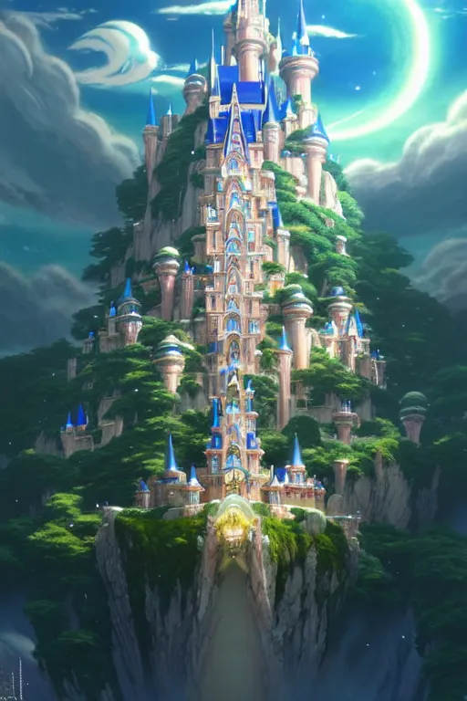 Image similar to ! dream crystal sonic the hedgehog castle, exquisite details, denoised, mid view, by artsation, greg rutkowski, makoto shinkai, takashi takeuchi, studio ghibli