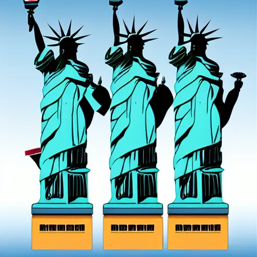 Image similar to Corporate logo of 3 Statues of Liberty, with one standing in front of the others, stacked. SVG File