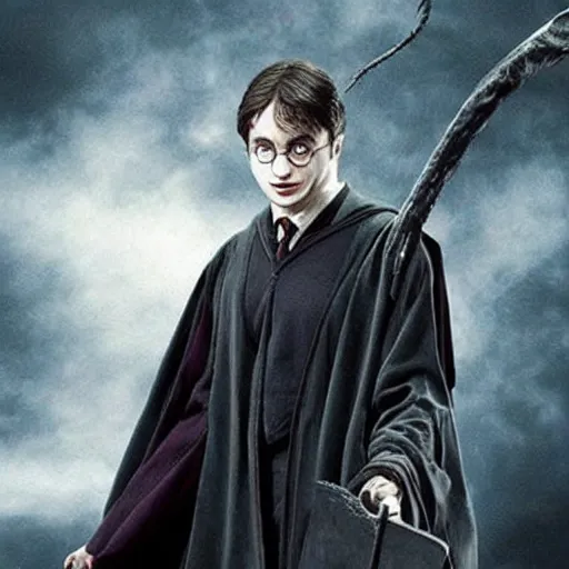 Prompt: Harry Potter as a Death Eater.