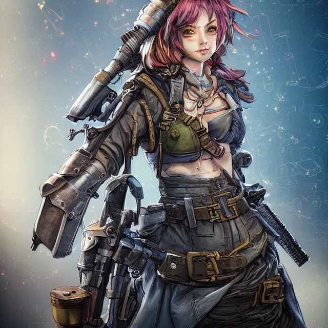 Image similar to the portrait of lawful neutral semi - colorful female infantry gunner as absurdly beautiful, gorgeous, elegant, young gravure idol, an ultrafine hyperdetailed illustration by kim jung gi, irakli nadar, intricate linework, bright colors, octopath traveler, final fantasy, unreal engine 5 highly rendered, global illumination, radiant light, detailed and intricate environment