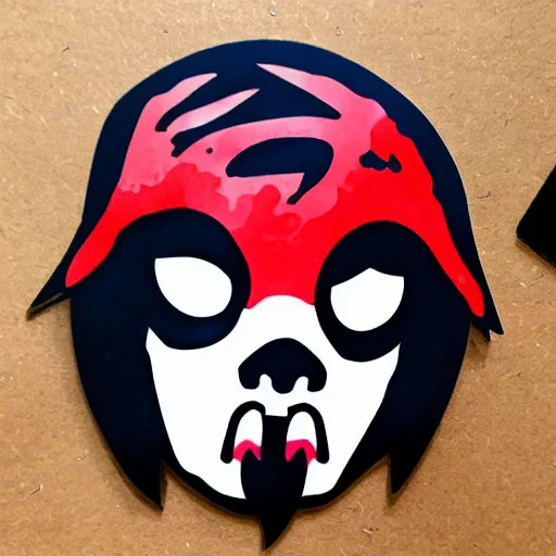 Image similar to die cut sticker, princess mononoke mask, splatter paint