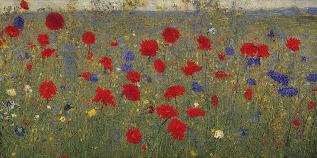 Prompt: alien wildflowers by Jules Bastien-Lepage, Kazimir Malevich