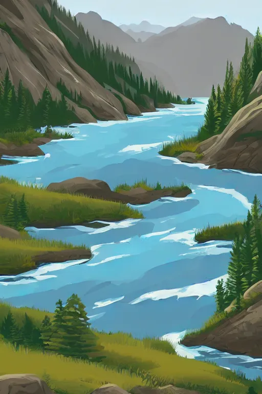 Image similar to mountaintop river flat illustration trending on artstation