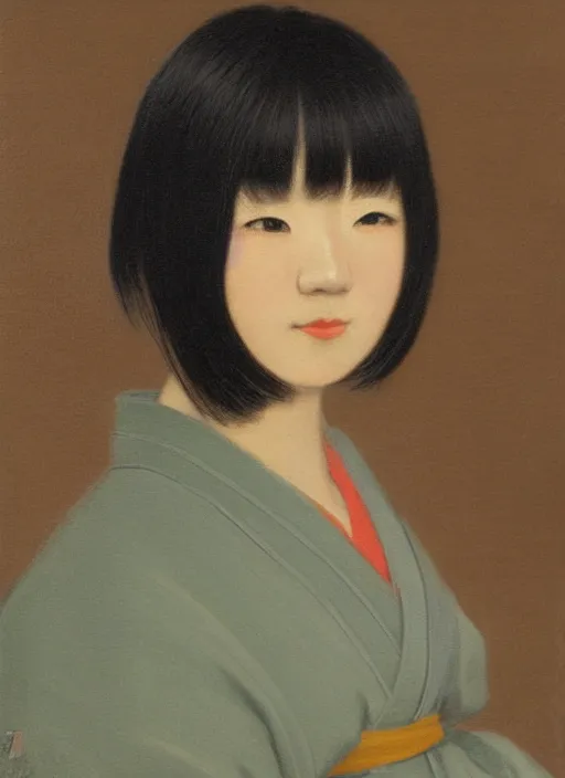 Image similar to Painting of a Japanese woman with bangs in the style of Jean-Léon Gérôme