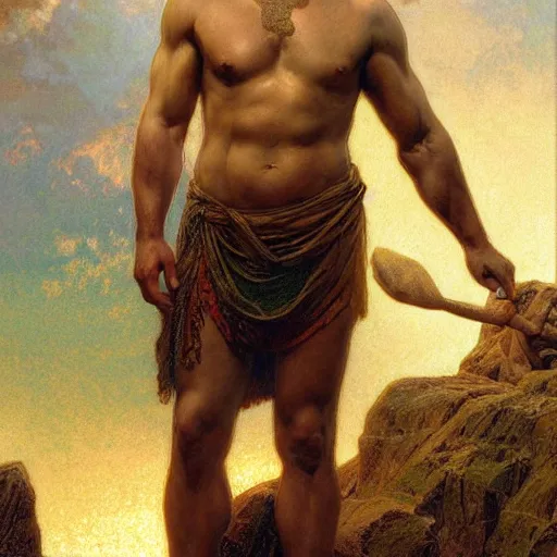Image similar to muscular paul rudd as the biblical noah, ark in the distance natural lighting, path traced, highly detailed, high quality, digital painting, by gaston bussiere, craig mullins, alphonse mucha j. c. leyendecker, tom of finland