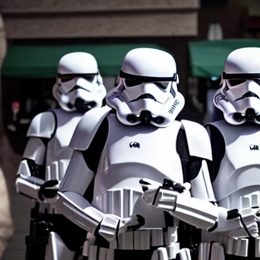 Image similar to storm troopers at starbucks, 8k