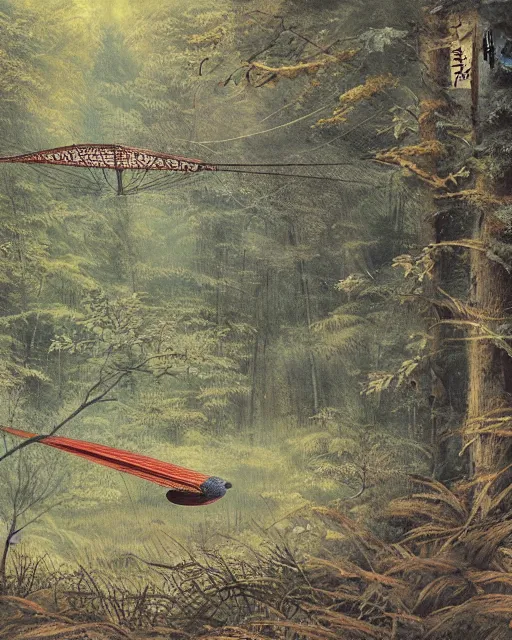 Image similar to ornithopter abandoned in a forest, illustration by hiro isono, art station