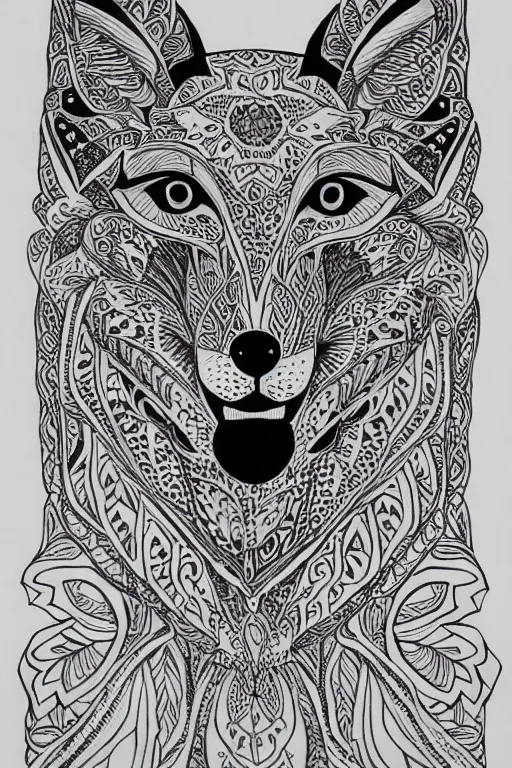 Prompt: symmetric fox mandala ink drawing