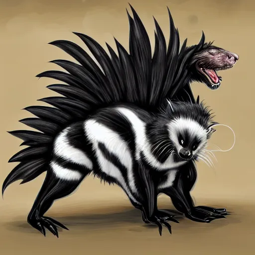 Image similar to digital painting of a skunk that was just transformed into a dragon