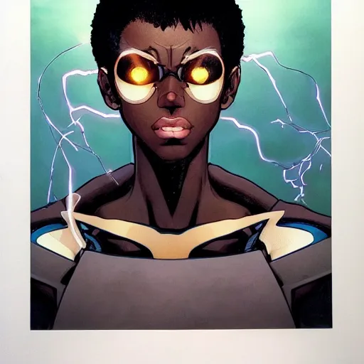 Image similar to prompt : black lightning portrait soft light painted by james jean and katsuhiro otomo and erik jones, inspired by evangeleon anime, smooth face feature, intricate oil painting, high detail illustration, sharp high detail, manga and anime 1 9 9 9