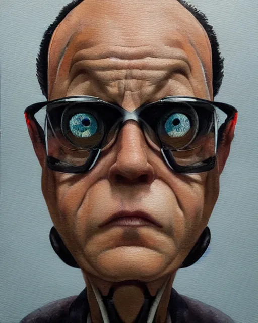 Image similar to a painting of a robot with the face of a danny devito trending on artstation in the style of greg rutkowski, 3 d, watercolor, beautiful, young, award winning portrait