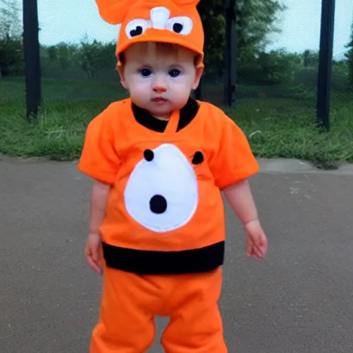 Image similar to cute baby chick dressed as an inmate