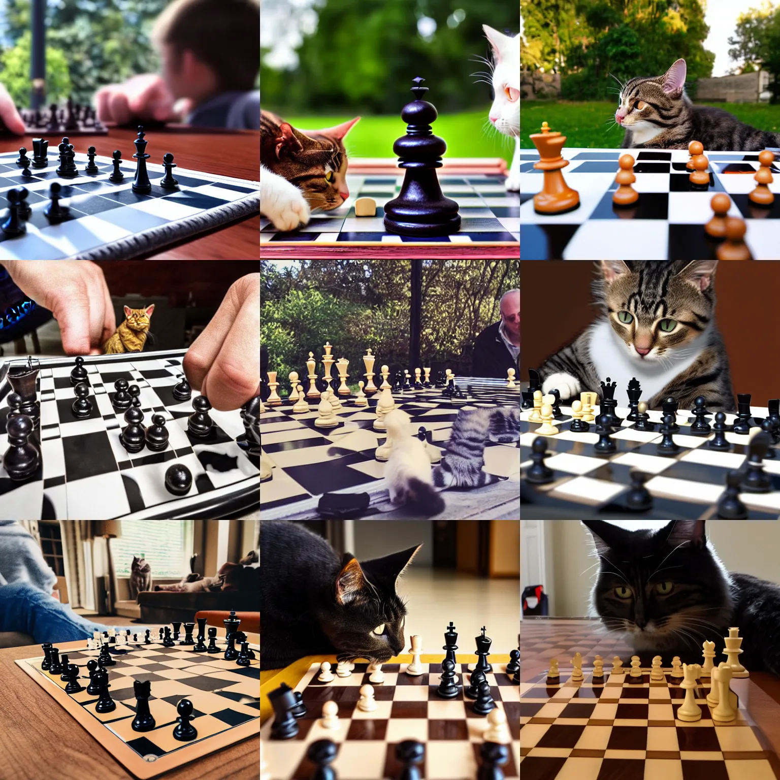 Prompt: first - person perspective view of a cat playing chess with his friend, first person point of view