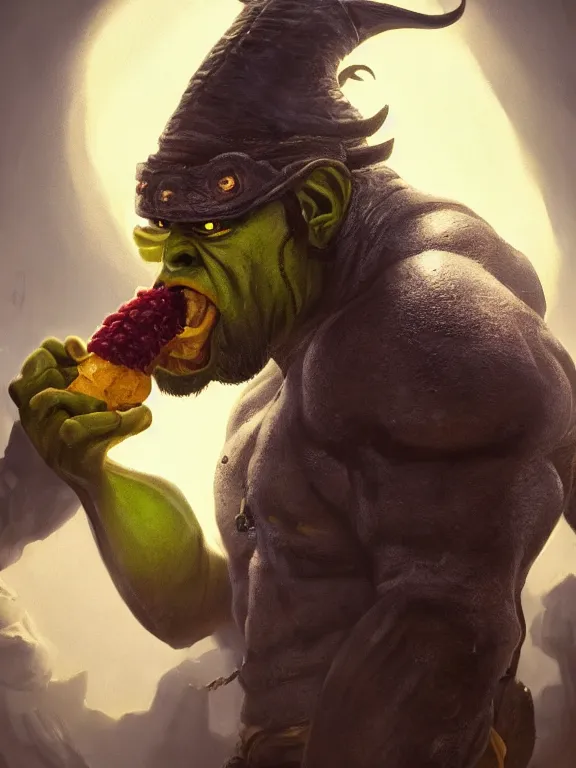 Prompt: portrait art of an orc using a banana as a phone, 8k ultra realistic , lens flare, atmosphere, glow, detailed, intricate, full of colour, cinematic lighting, trending on artstation, 4k, hyperrealistic, focused, extreme details, unreal engine 5, cinematic, masterpiece