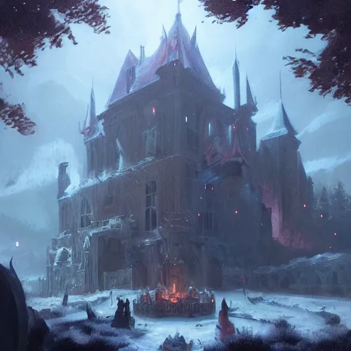 Image similar to ultra realistic refined mistical painting trending on artstation of medivh from world of warcraft at his castle by greg rutkowski