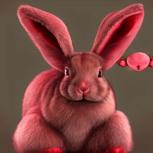 Prompt: an adorable crimson bunny creature with four eyes