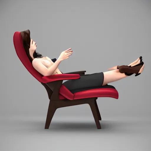 Image similar to person reclining on a chair, photorealistic, 8k