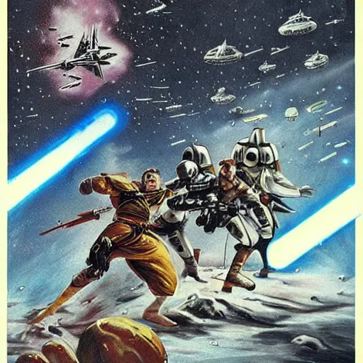 Prompt: an epic battle scene in space, style of star wars