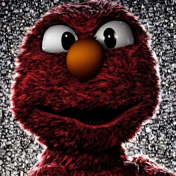 Prompt: elmo in the style of h. r. giger, raining, 8 k, hdr, smooth, sharp focus, high resolution, award - winning photo, trending on artstation, dslr, 5 0 mm