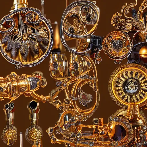 Prompt: highly detailed ornate filigreed convoluted ornamented elaborate plastic medical equipment, blinking lights