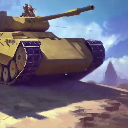 Prompt: greg manchess painting of a tank with an anime decal, organic painting, sunny day, matte painting, bold shapes, hard edges, street art, trending on artstation, by huang guangjian, gil elvgren, ruan jia, randy vargas, greg rutkowski