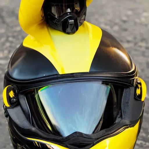 Prompt: black suit catgirl yellow motorcycle helmet, floating through galaxy