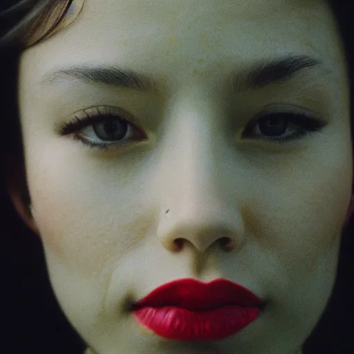 Prompt: Woman. Portrait. Medium close up. Facial detail. CineStill