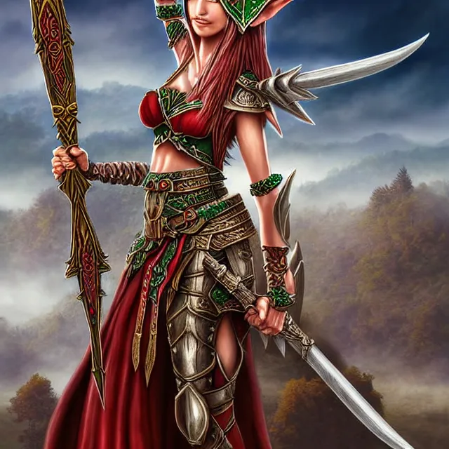 Image similar to warrior elf queen, highly detailed, 4 k, hdr, smooth, sharp focus, high resolution, award - winning photo, illustrated by anne stokes