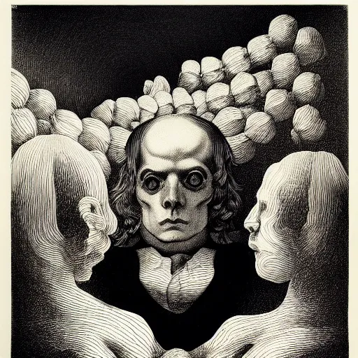 Image similar to lithography on paper secret lair conceptual figurative post - morden monumental dynamic portrait by goya and escher and hogarth, illusion surreal art, highly conceptual figurative art, intricate detailed illustration, controversial poster art, polish poster art, geometrical drawings, no blur