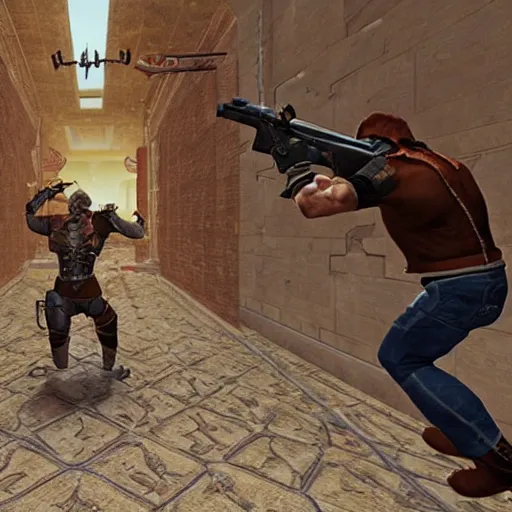 Prompt: quake gunslinger mexican standoff