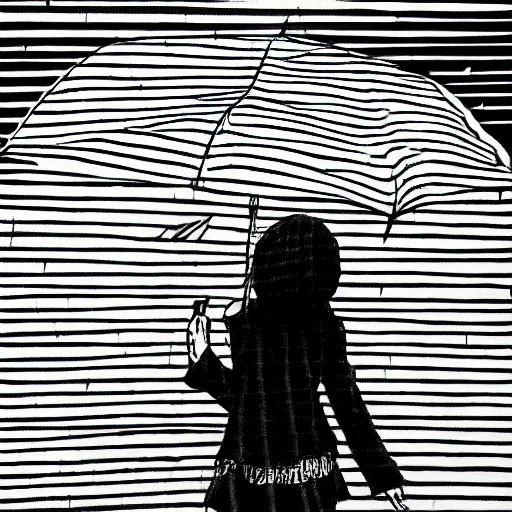 Image similar to rain, stripes, anime 1 9 8 0, umbrella, girl