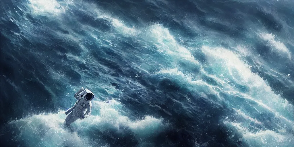 Image similar to an astronaut lost in the ocean,digital art,detailed,ultra realistic,art by greg rutkowski