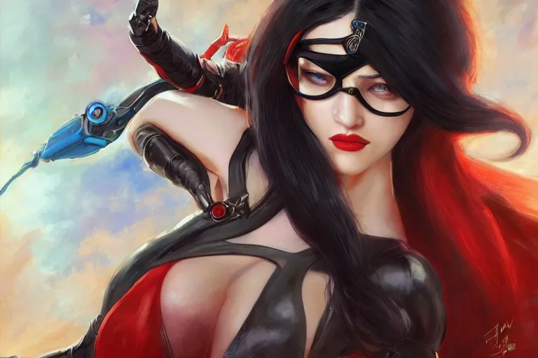 Prompt: Kat Dennings as Bayonetta by Mandy Jurgens and Artgerm and william-adolphe bouguerea, highly detailed, trending on artstation, award winning, H 768