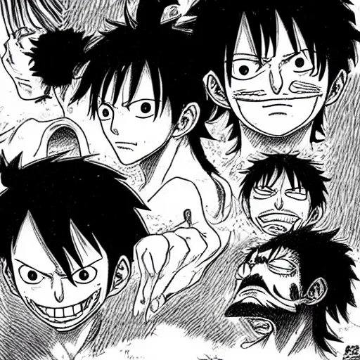 Prompt: [ luffy mustache ] ( by kentaro miura )