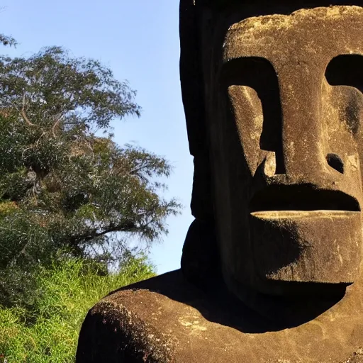 Digital art of a moai statue against a dramatic background