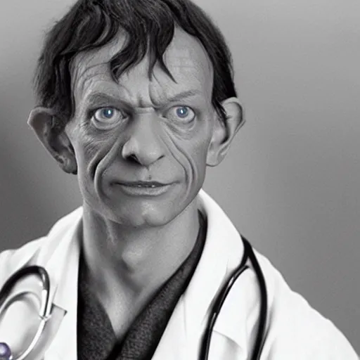 Prompt: photo of Sméagol as a doctor