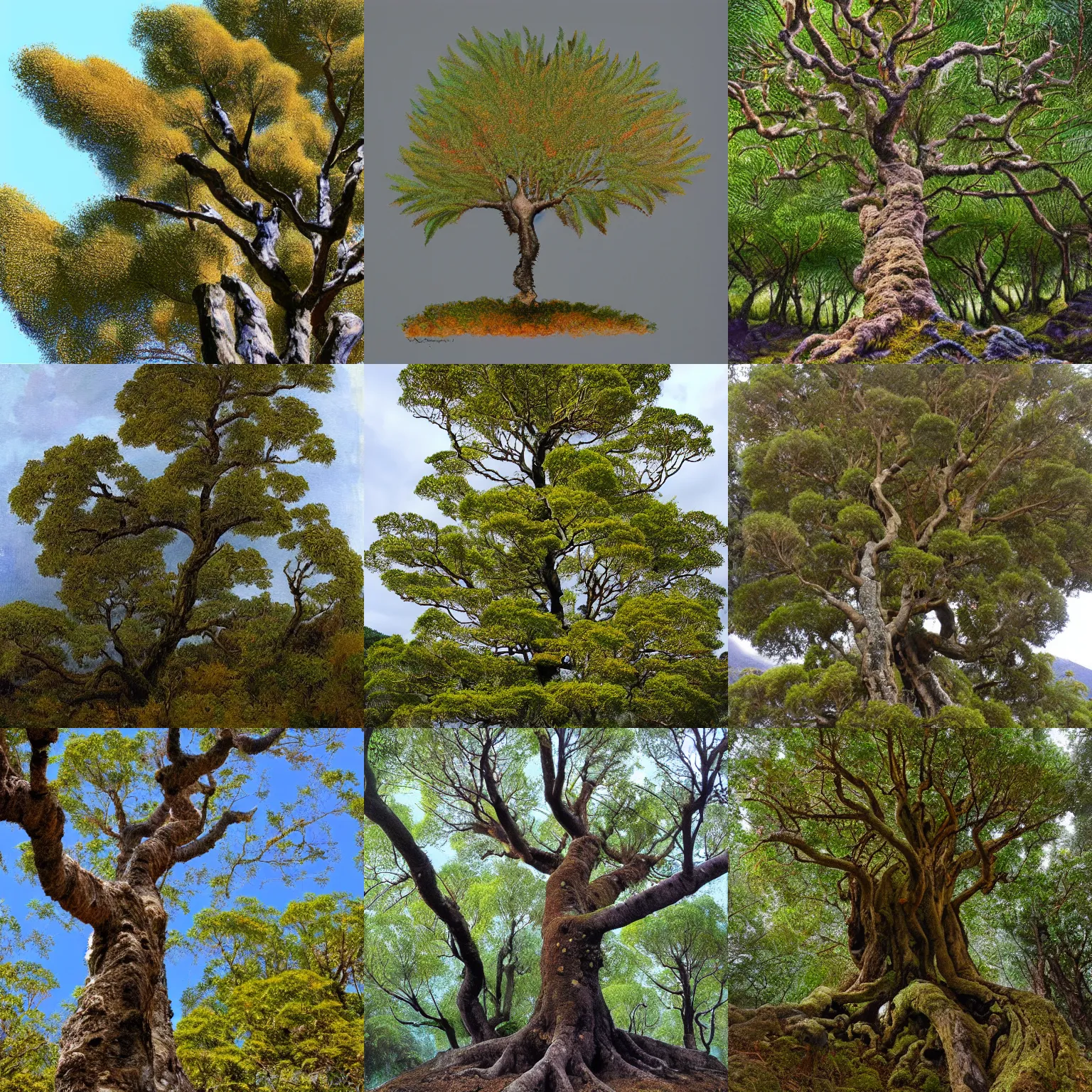 Prompt: artwork of a nothofagus tree