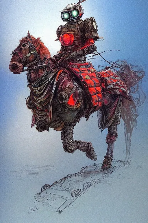 Prompt: adventurer ( ( ( ( ( 1 9 8 0 s retro future robot medieval knight horse wagon rv offroad robot. neon colors. ) ) ) ) ) by jean baptiste monge!!!!!!!!!!!!!!!!!!!!!!!!! chrome teal