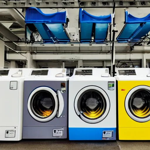 Image similar to a row of technocolored washing machines